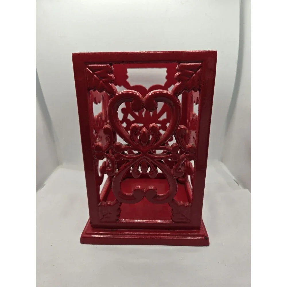 Utensil Crock Vintage Cast Iron red enamel Candle Keeper
